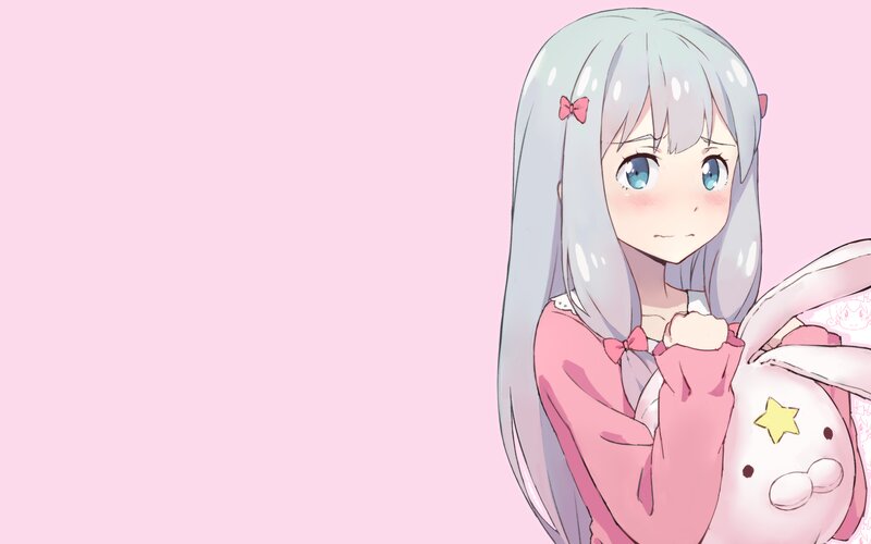 Anime Girl Holding Bunny — Pink, Calm, Bunny Plushie