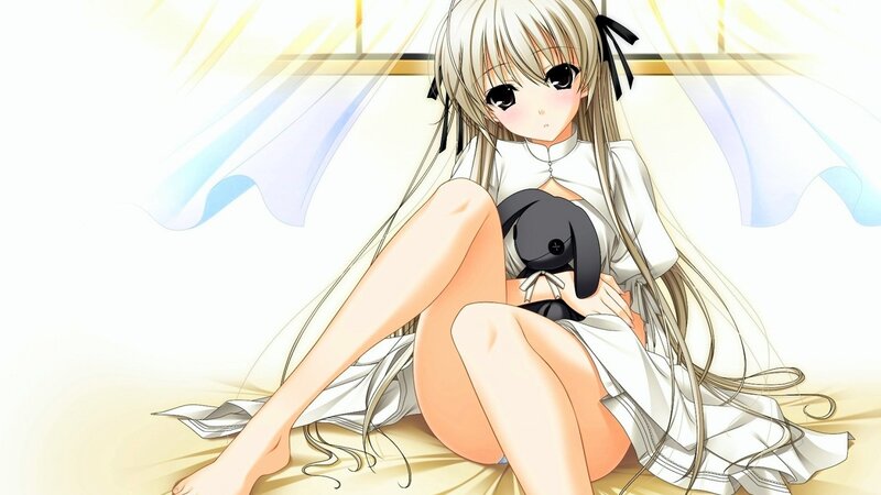 Anime Girl Holding Bunny — White, Calm