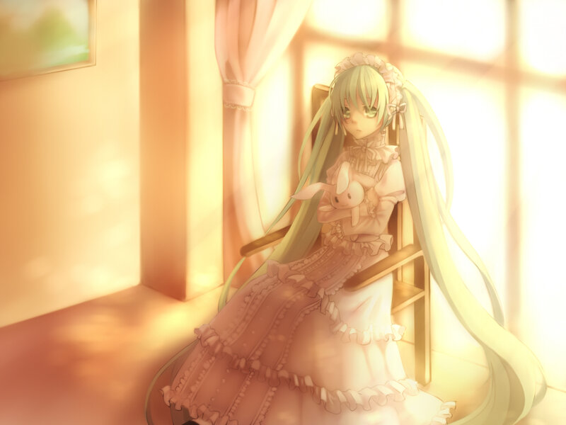 Anime Girl Holding Bunny — Yellow