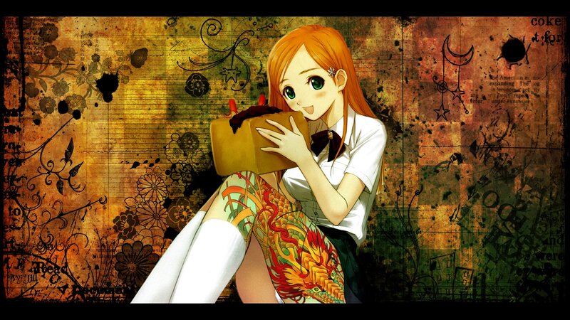 Anime Girl Holding Cake — Orange, Playful