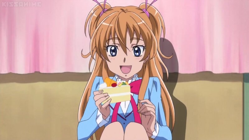 Anime Girl Holding Cake — Pink, Happy