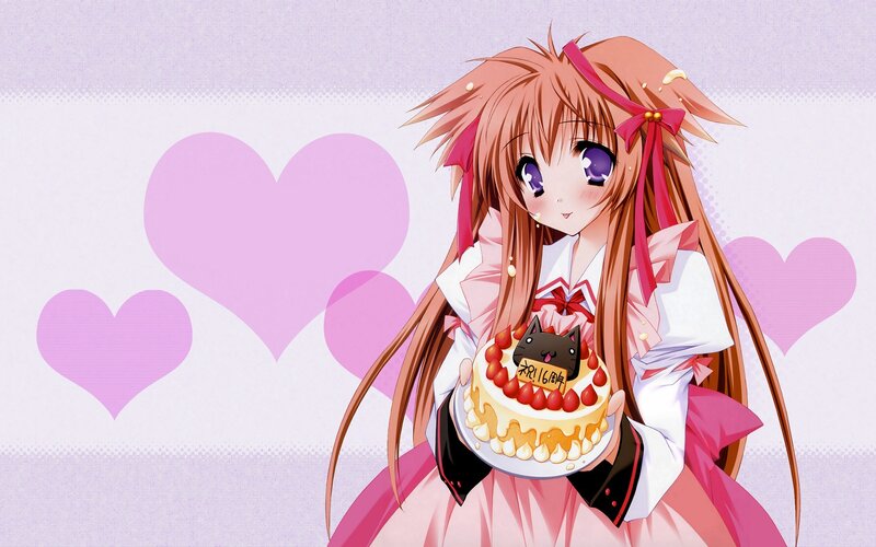 Anime Girl Holding Cake — Pink