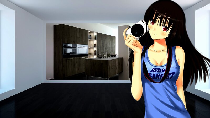 Anime Girl Holding Camera — Blue, Neutral