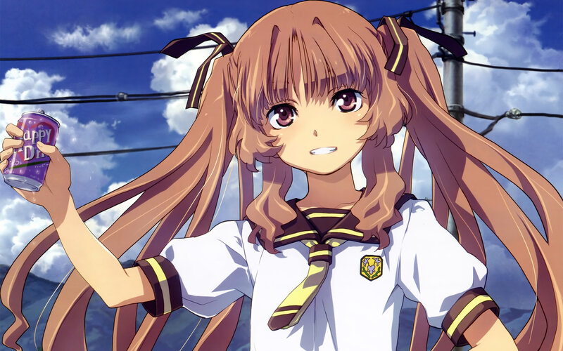 Anime Girl Holding Can — Brown, Calm
