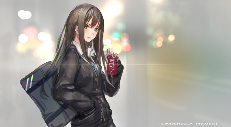 Anime Girl Holding Can — Gray