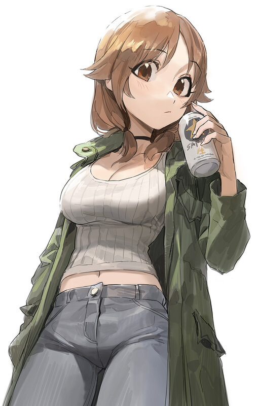 Anime Girl Holding Can — Green