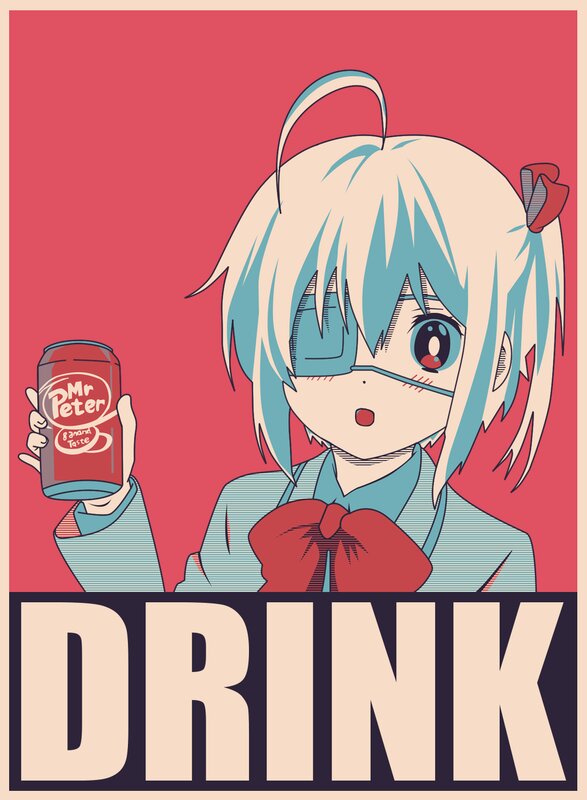 Anime Girl Holding Can — Red, Playful