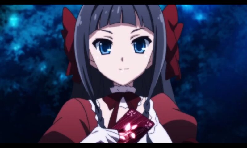 Anime Girl Holding Card — Blue, Dramatic