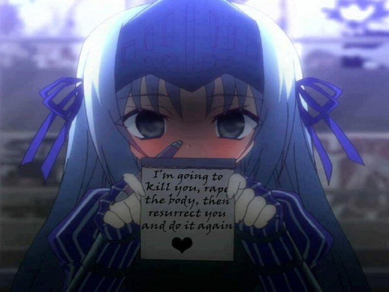 Anime Girl Holding Card — Blue