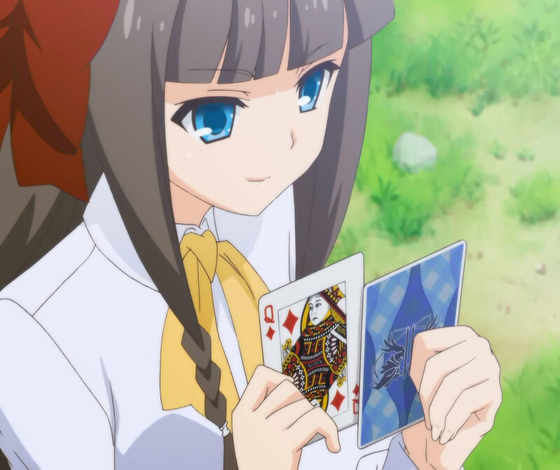 Anime Girl Holding Cards — White