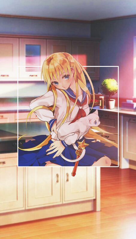 Anime Girl Holding Cat — Blue, Calm, Afternoon, Sailor Uniform