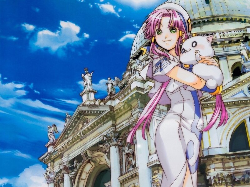 Anime Girl Holding Cat — Blue, Cheerful