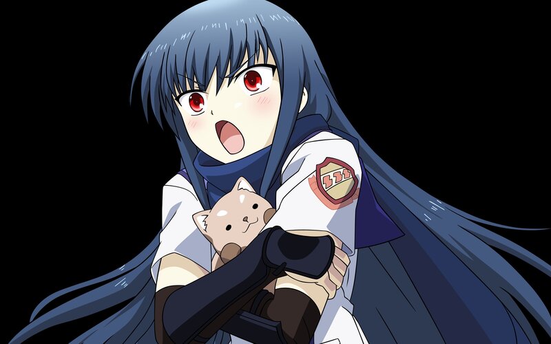 Anime Girl Holding Cat — Blue, Surprised