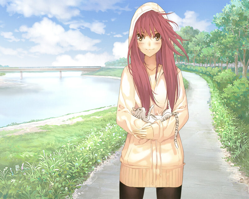 Anime Girl Holding Cat — Green, Serene