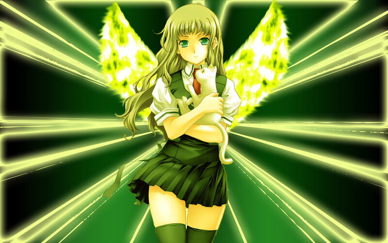 Anime Girl Holding Cat — Green