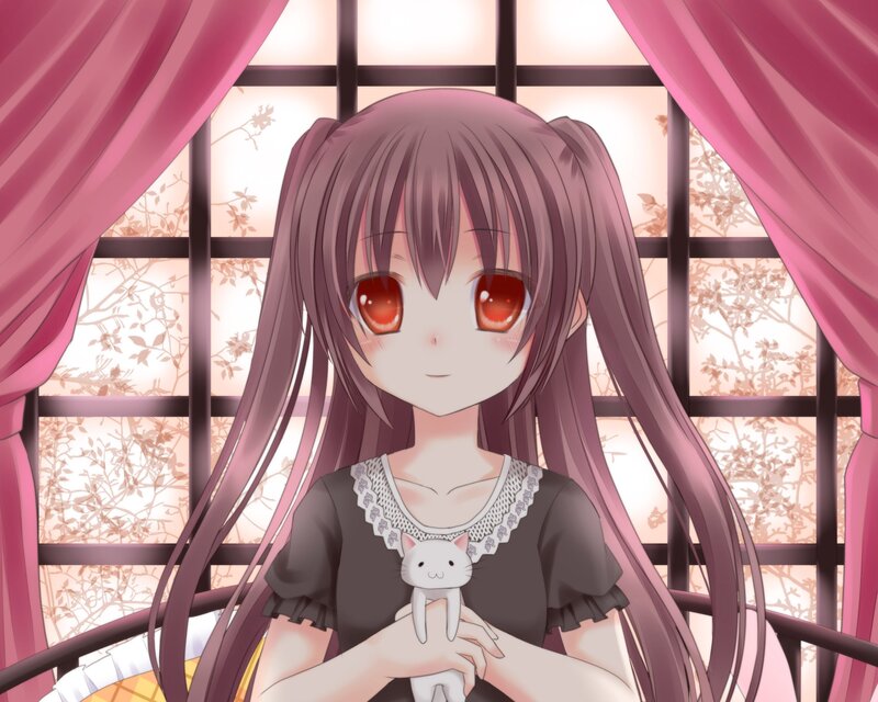 Anime Girl Holding Cat — Pink, Calm