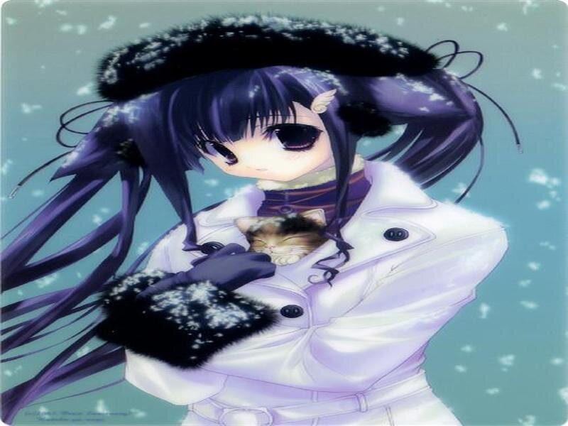 Anime Girl Holding Cat — Purple, Calm