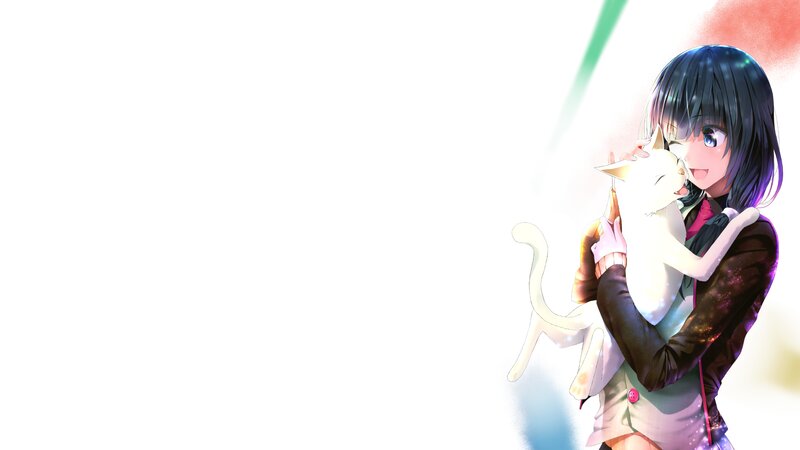 Anime Girl Holding Cat — White, Calm, Jacket