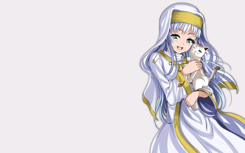 Anime Girl Holding Cat — White, Cheerful