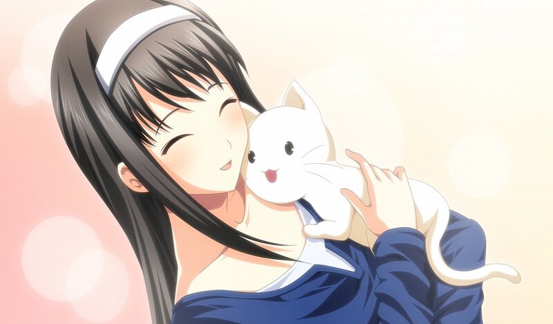 Anime Girl Holding Cat — White