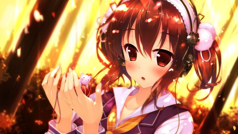 Anime Girl Holding Cat — Yellow, Dramatic