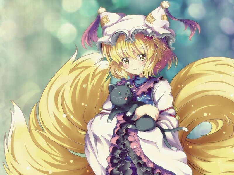 Anime Girl Holding Cat — Yellow