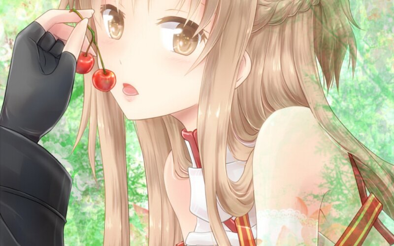 Anime Girl Holding Cherries
