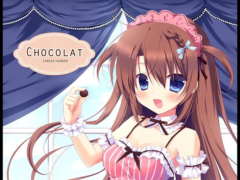 Anime Girl Holding Chocolate — Pink, Cheerful, Afternoon