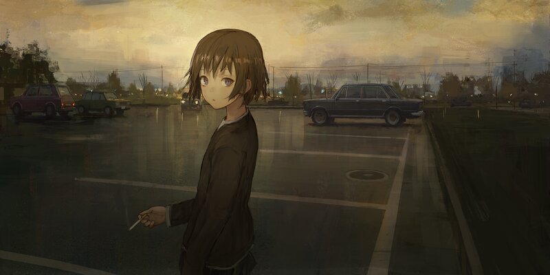 Anime Girl Holding Cigarette — Brown