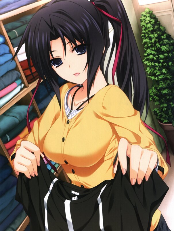Anime Girl Holding Clothes — Black