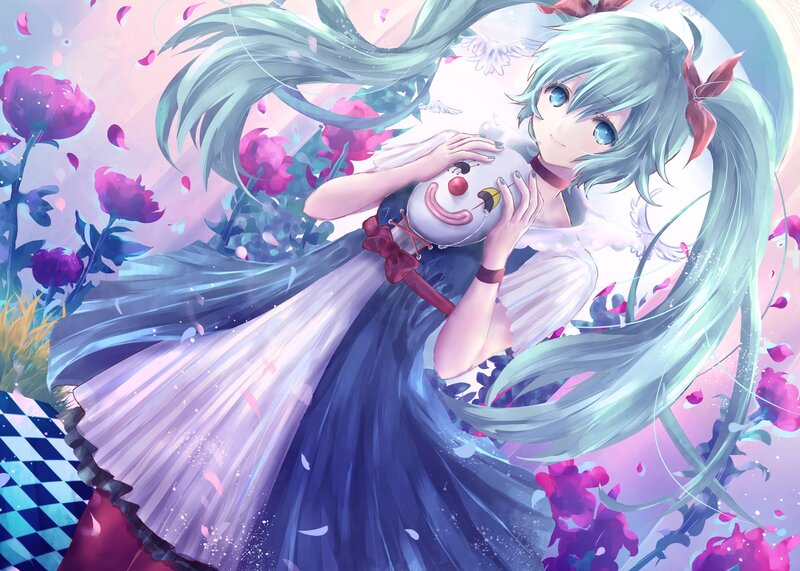 Anime Girl Holding Clown Mask — Blue