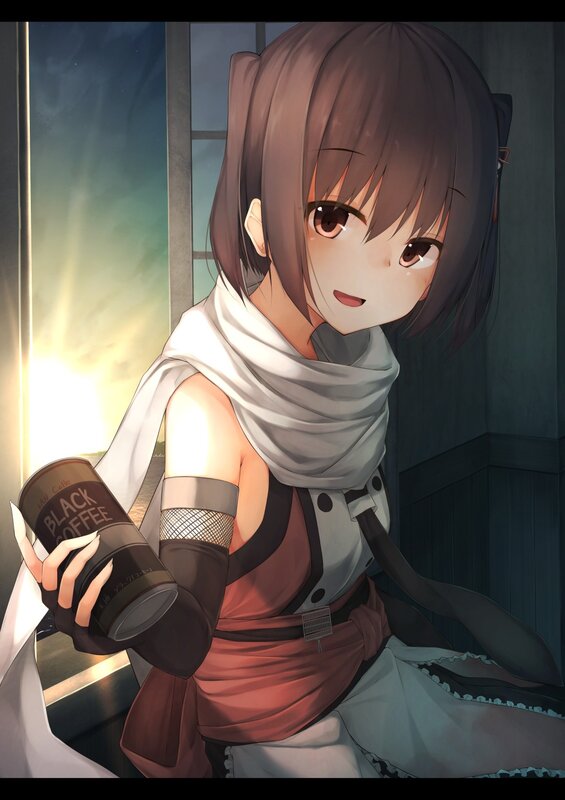 Anime Girl Holding Coffee — Brown, Calm