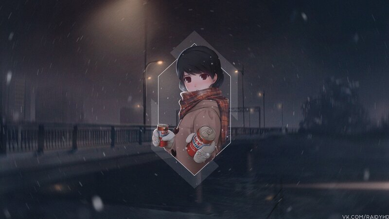 Anime Girl Holding Coffee Cans