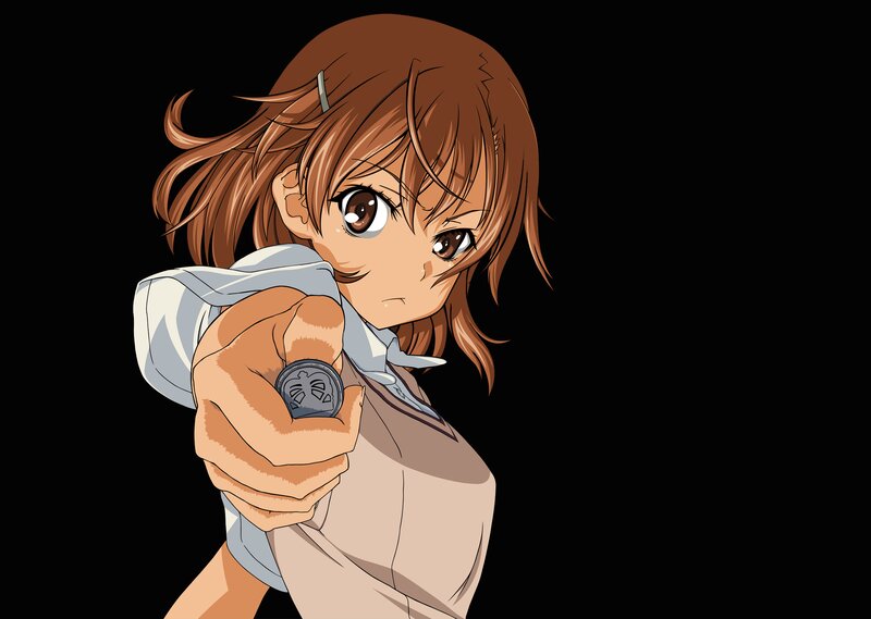 Anime Girl Holding Coin — Brown, Dramatic