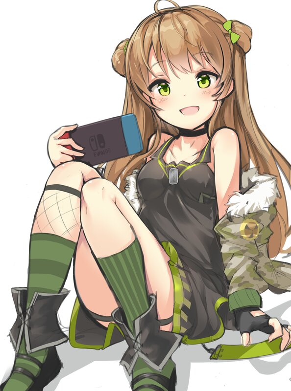 Anime Girl Holding Console — Brown