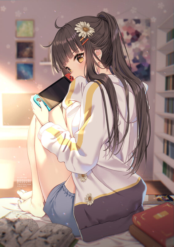 Anime Girl Holding Console — White