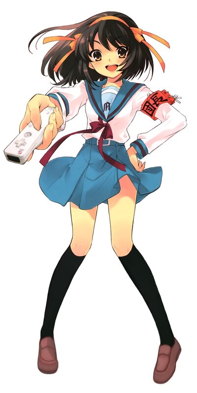 Anime Girl Holding Controller — Blue, Playful