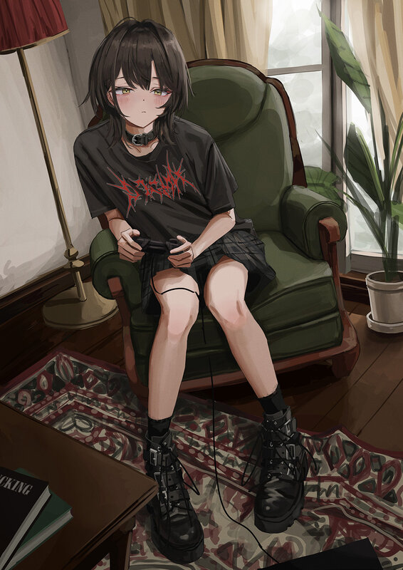 Anime Girl Holding Controller — Green