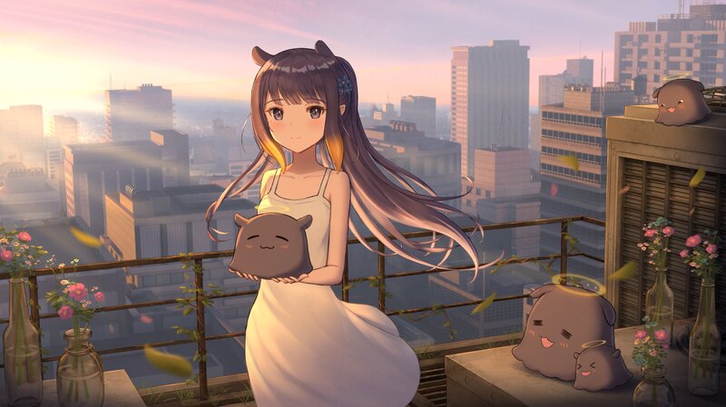Anime Girl Holding Creature — Pink