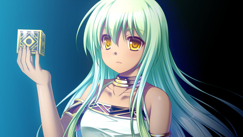 Anime Girl Holding Cube — Blue