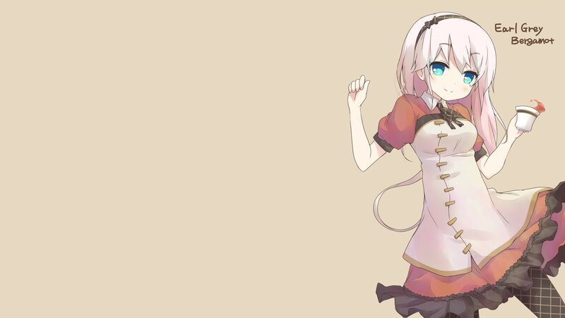 Anime Girl Holding Cup — Beige