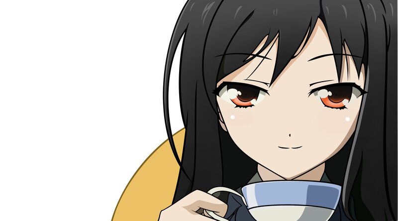 Anime Girl Holding Cup — Black, Calm, Black Hair