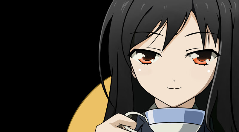 Anime Girl Holding Cup — Black, Calm