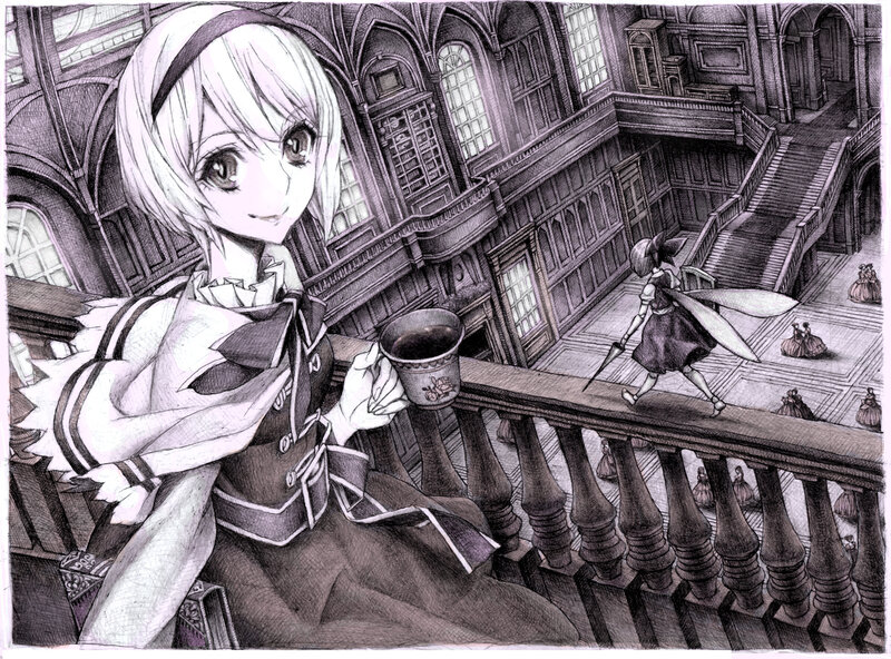 Anime Girl Holding Cup — Black