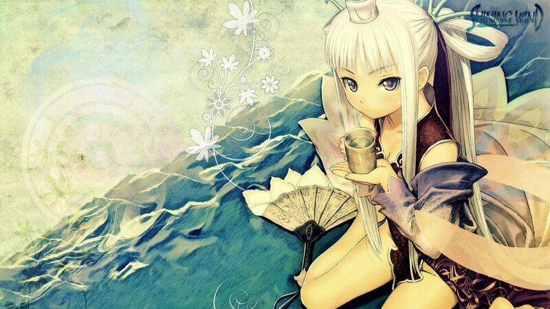 Anime Girl Holding Cup — Blue