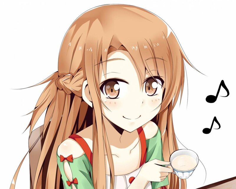 Anime Girl Holding Cup — Brown, Calm