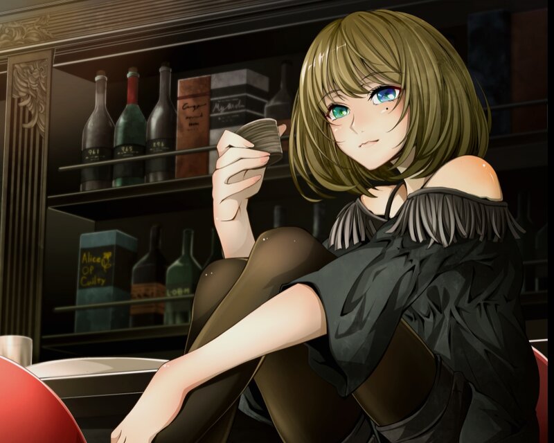 Anime Girl Holding Cup — Green