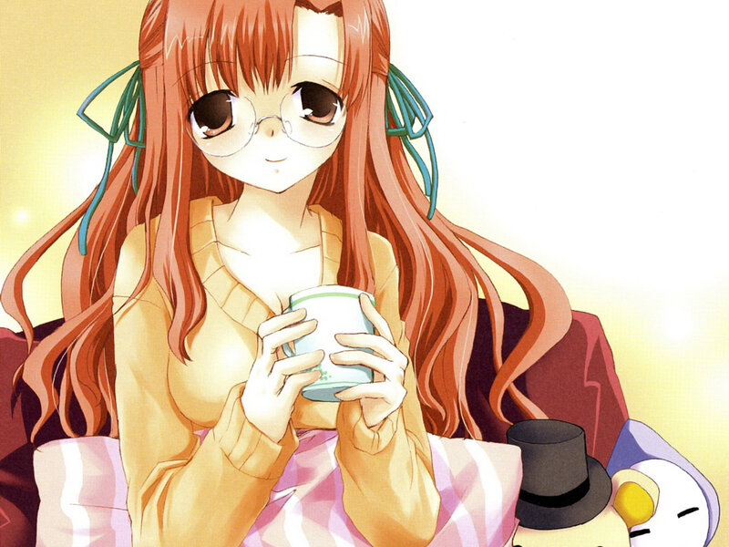Anime Girl Holding Cup — Orange