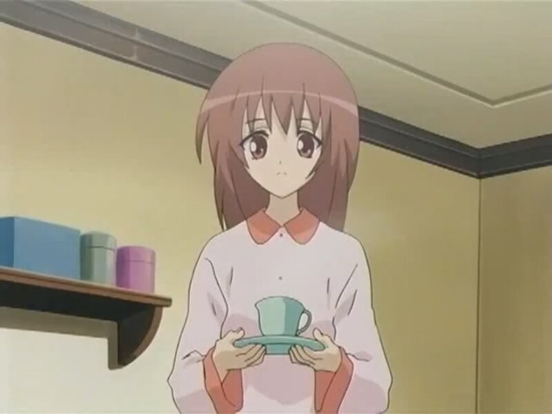 Anime Girl Holding Cup — Pink, Calm