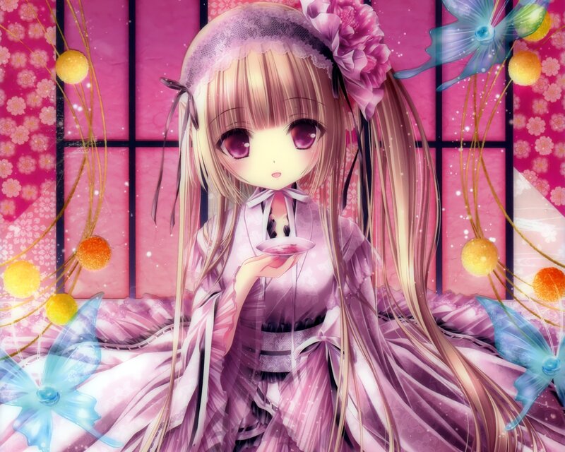 Anime Girl Holding Cup — Pink